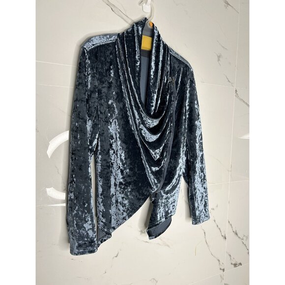 Blank NYC Jacket Blazer Crushed Velvet Asymmetrical Draped Zipper Moto Edgy Sz L - Picture 1 of 11